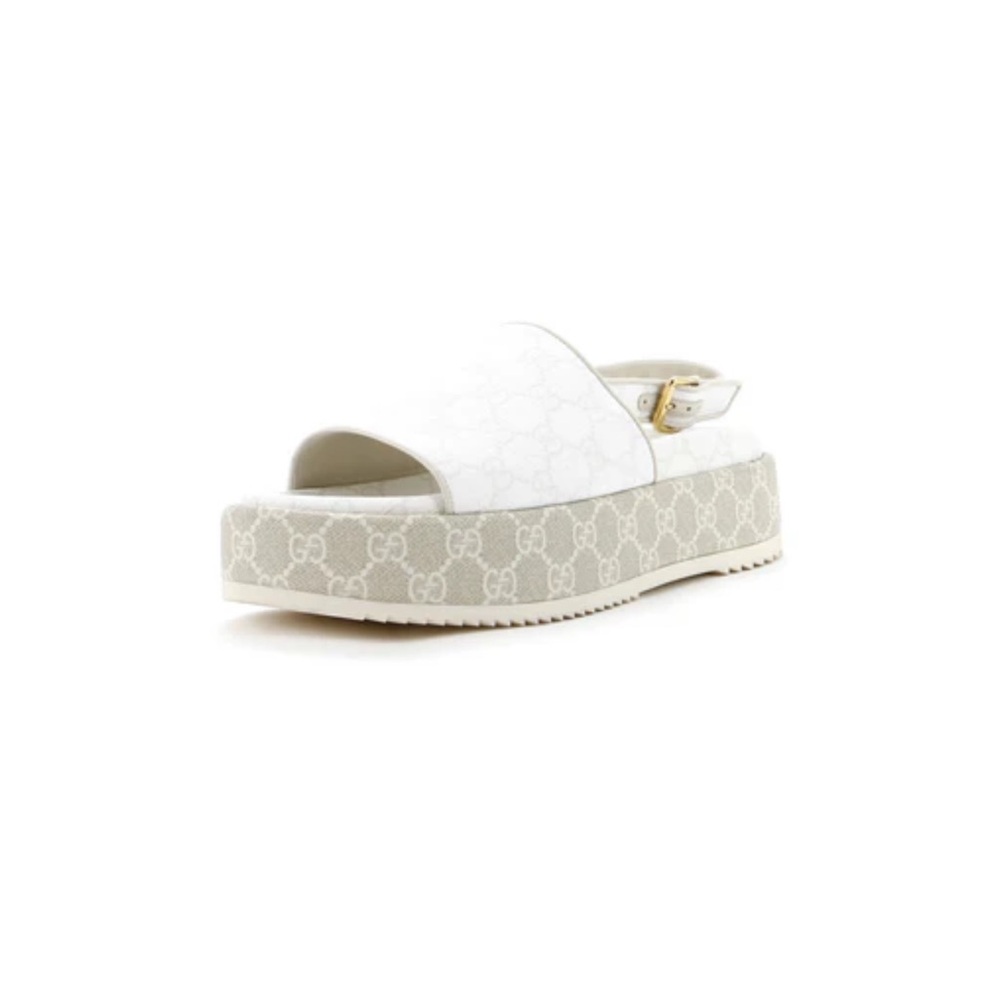 Gucci- Women's Angelina Platform Slingback Sandals GG Coated Canvas